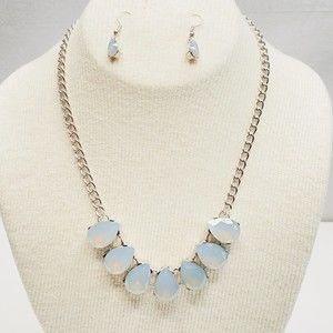 Necklace And Earrings Jewelry Pear Shape Set Lab Created Moonstones Stones